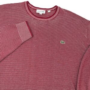 Lacoste Men's 4XL Burgundy White Striped Cotton Crewneck Sweater Logo AH3986